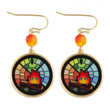 Jewellery - STAINED GLASS SERIES-PIERCED EARRINGS CALCIFER -HOWL'S MOVING CASTLE