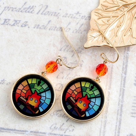 Bijoux - Bijou Boucles d’oreilles Calcifer Vitrail- Le Château ambulant