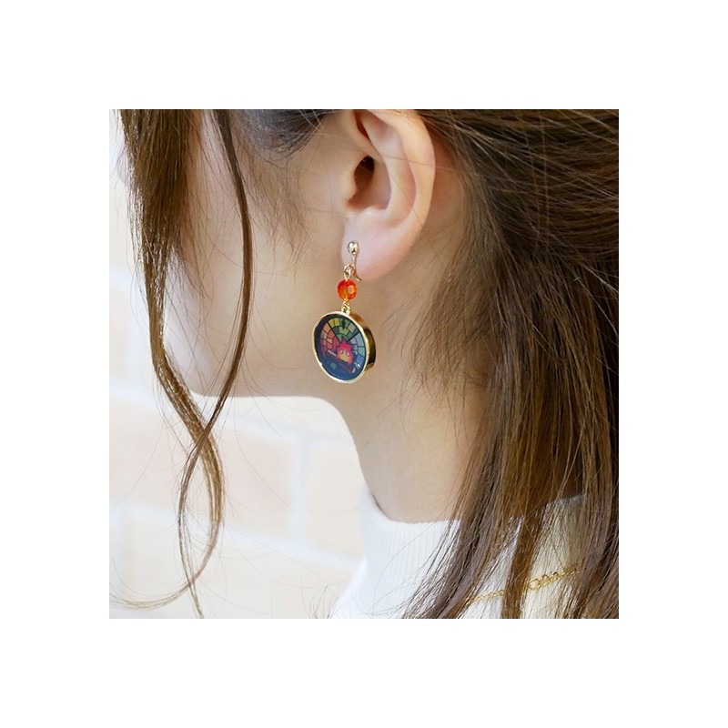Bijoux - Bijou Boucles d’oreilles à clips Calcifer Vitrail- Le Chateau Ambulan