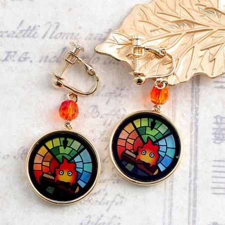 Jewellery - STAINED GLASS SERIES - EARRINGS CALCIFER- HOWL'S MOVING CASTLE