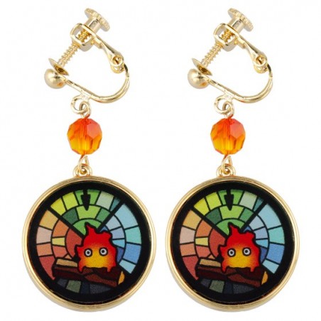 Bijoux - Bijou Boucles d’oreilles à clips Calcifer Vitrail- Le Chateau Ambulan