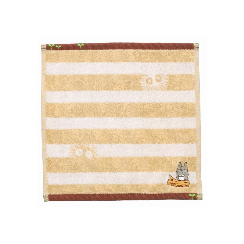 Linge de maison - Mini Serviette Totoro Rayures Beige 25x25cm - Mon voisin Totoro