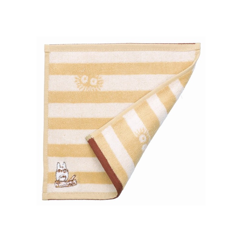 Linge de maison - Mini Serviette Totoro Rayures Beige 25x25cm - Mon voisin Totoro