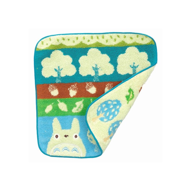Linge de maison - Mini Serviette Totoro Bleu Arbres et Noisettes 25x25 cm - Mon voisin