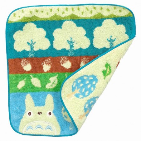 Linge de maison - Mini Serviette Totoro Bleu Arbres et Noisettes 25x25 cm - Mon voisin