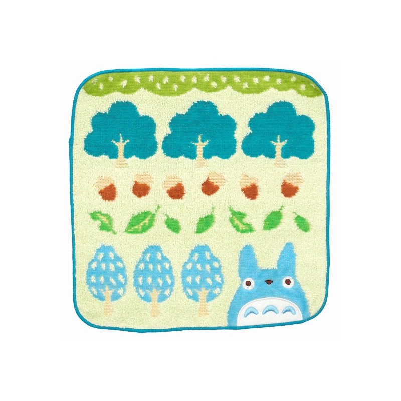 Linge de maison - Mini Serviette Totoro Bleu Arbres et Noisettes 25x25 cm - Mon voisin
