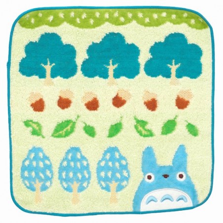 Linge de maison - Mini Serviette Totoro Bleu Arbres et Noisettes 25x25 cm - Mon voisin