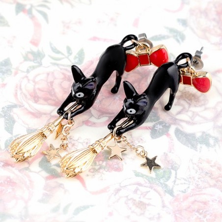 Bijoux - Boucles d’oreilles percées Jiji sur son balai - Kiki la petite Sorciè