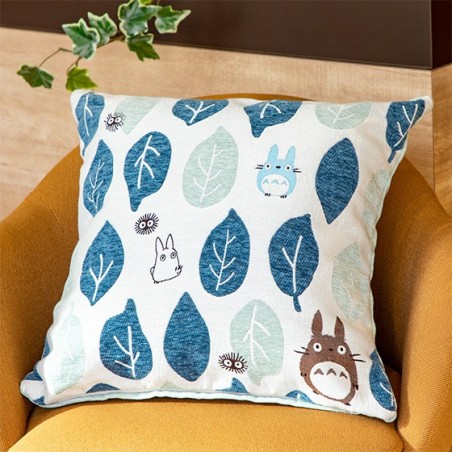 Mobilier - Coussin Totoro Feuilles Bleues et Vertes 45x45 cm - Mon Voisin Totoro