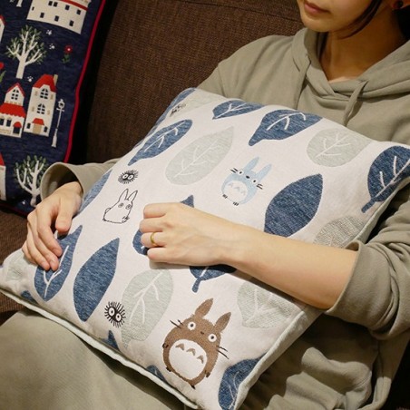 Mobilier - Coussin Totoro Feuilles Bleues et Vertes 45x45 cm - Mon Voisin Totoro