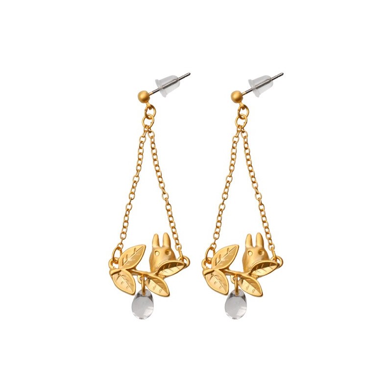 Joyería - Pendiente Totoro blanco escondido en una hoja - Mon Voi