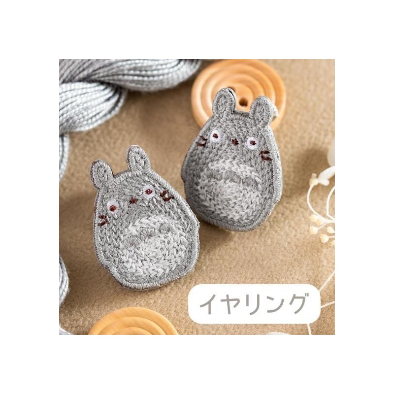 Bijoux - Bijou Boucle d’oreilles à Clips Broderie Totoro gris - Mon Voisin Tot