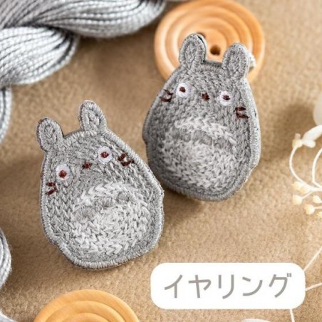 Bijoux - Bijou Boucle d’oreilles à Clips Broderie Totoro gris - Mon Voisin Tot