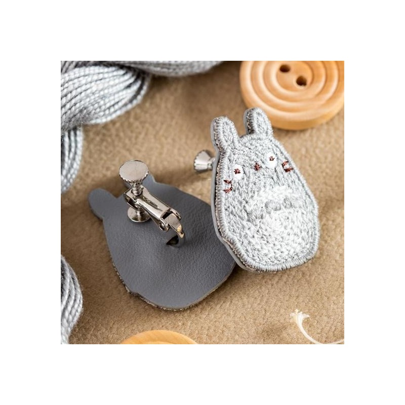 Bijoux - Bijou Boucle d’oreilles à Clips Broderie Totoro gris - Mon Voisin Tot