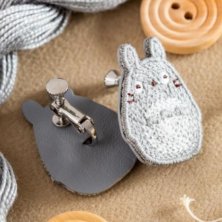 Bijoux - Bijou Boucle d’oreilles à Clips Broderie Totoro gris - Mon Voisin Tot