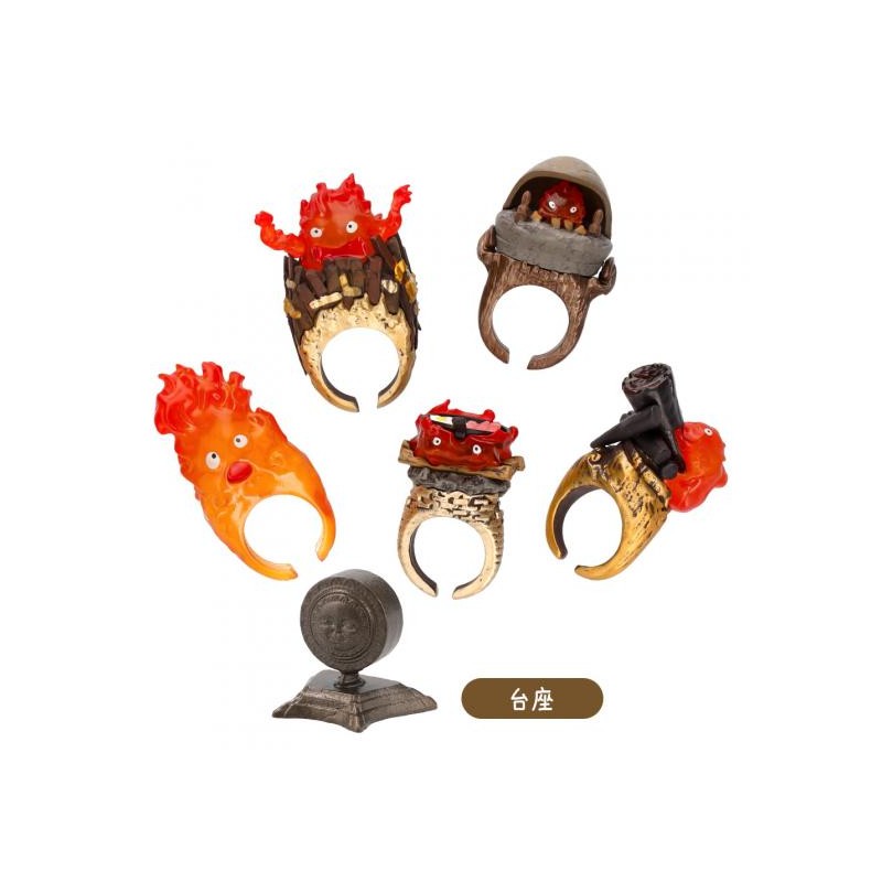 Figuras - Encaje Surtido Colección de 6 Anillos Calcifer - El castillo ambulante