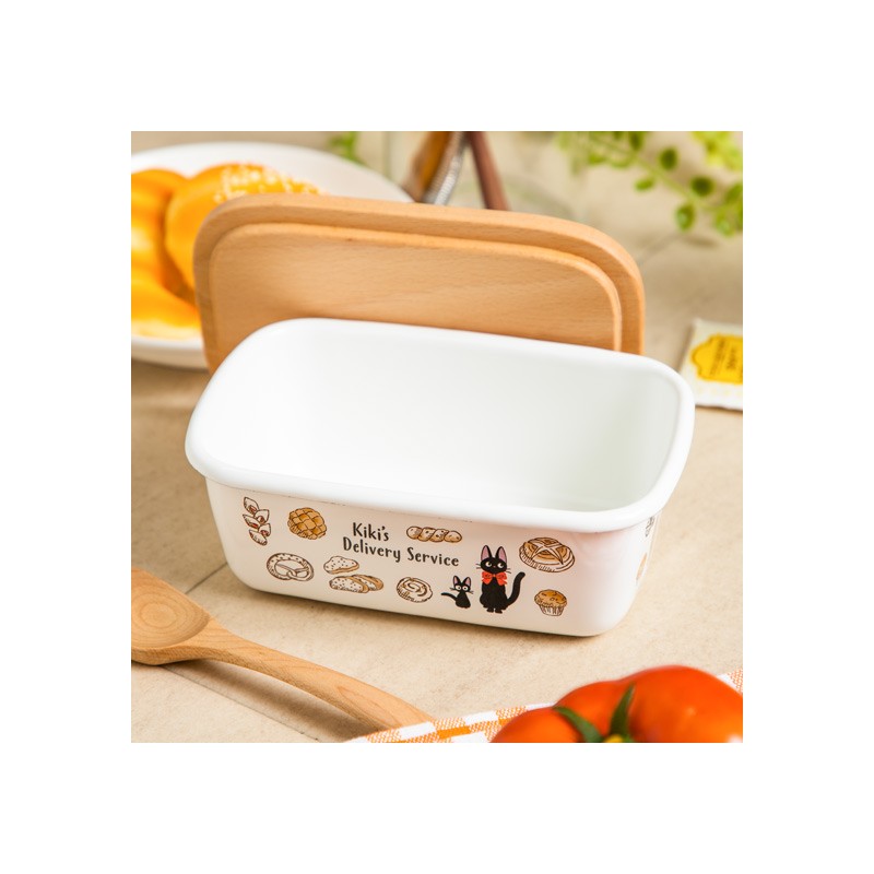 Cuisine et vaisselle - Beurrier émail avec couvercle bois Viennoiseries 500ml - Kiki la peti