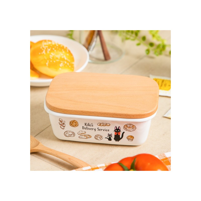 Cuisine et vaisselle - Beurrier émail avec couvercle bois Viennoiseries 500ml - Kiki la peti