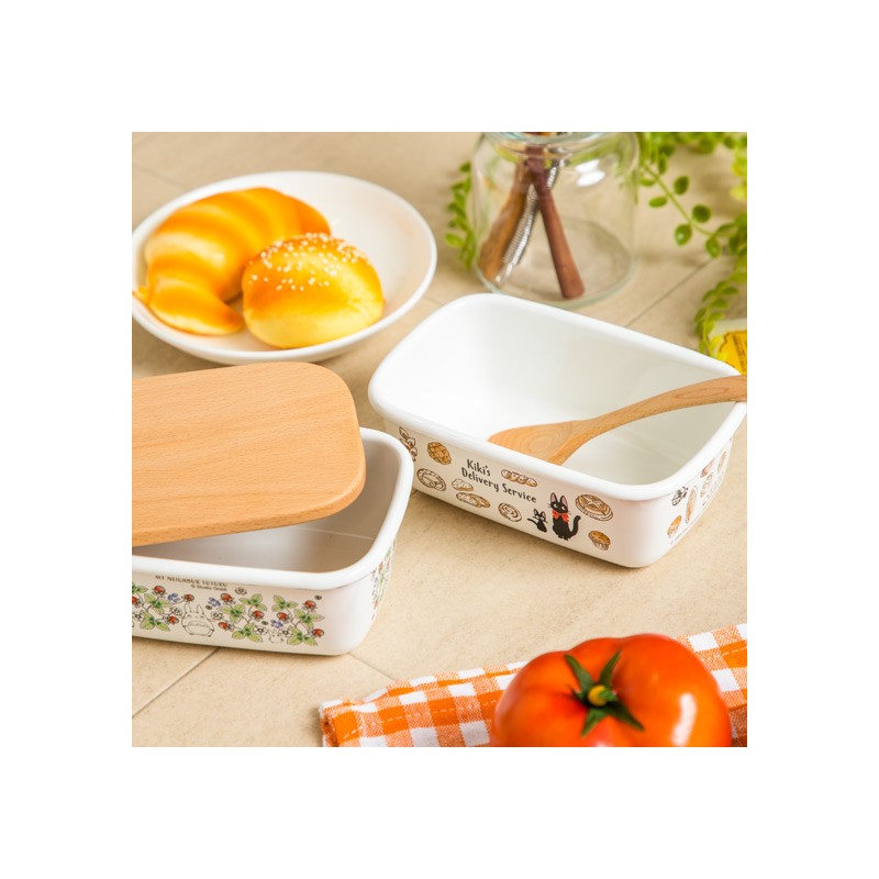 Cuisine et vaisselle - Beurrier émail avec couvercle bois Viennoiseries 500ml - Kiki la peti