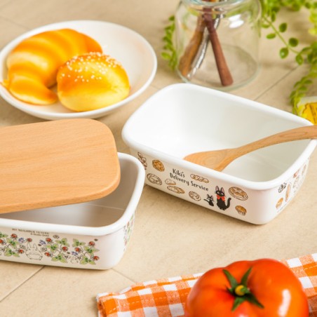 Kitchen and tableware - Enamel butter dish with wooden lid Viennese pastries 500ml - Kiki's D