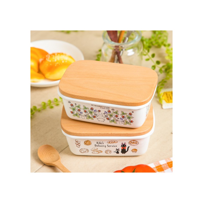 Cuisine et vaisselle - Beurrier émail avec couvercle bois Viennoiseries 500ml - Kiki la peti