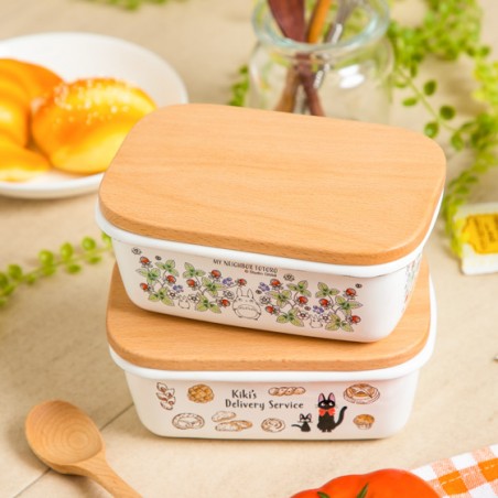 Kitchen and tableware - Enamel butter dish with wooden lid Viennese pastries 500ml - Kiki's D