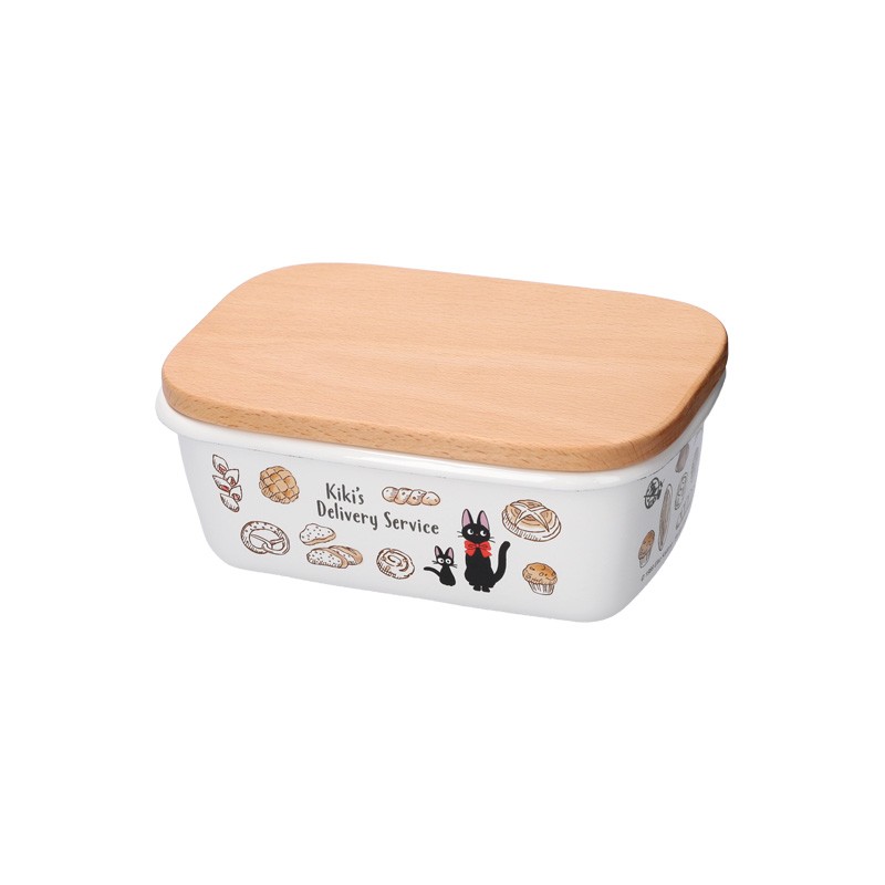 Cuisine et vaisselle - Beurrier émail avec couvercle bois Viennoiseries 500ml - Kiki la peti