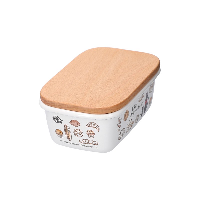 Cuisine et vaisselle - Beurrier émail avec couvercle bois Viennoiseries 500ml - Kiki la peti