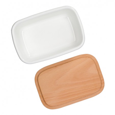 Kitchen and tableware - Enamel butter dish with wooden lid Viennese pastries 500ml - Kiki's D