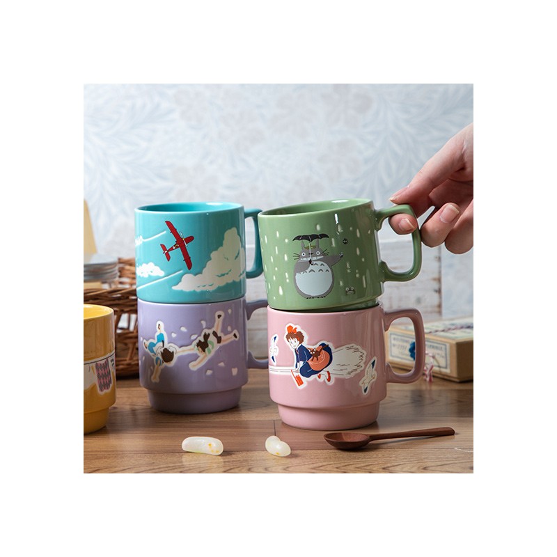 Mugs and cups - Coloful embossed mug Kiki on her broom - Kiki's Delivery Service