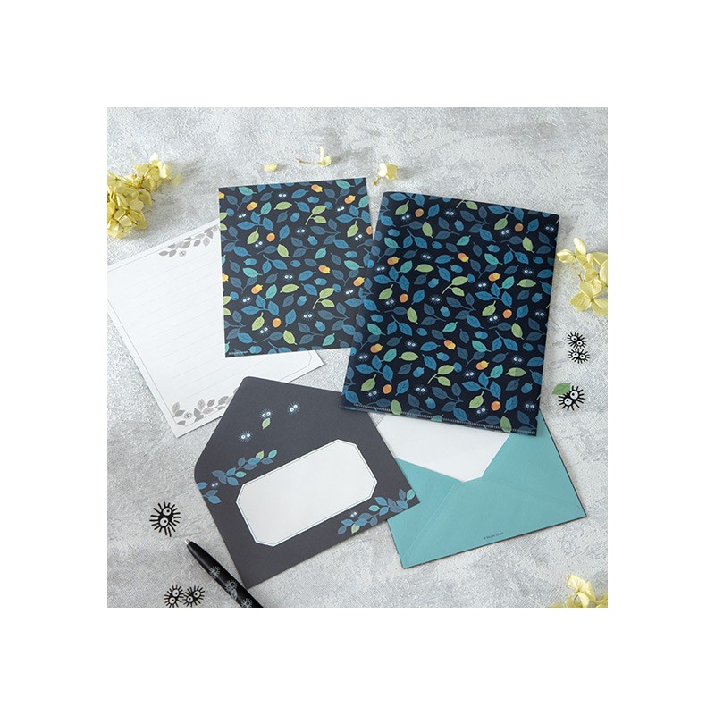 Postcards and Letter papers - Clear Folder & Letter Set Soot Sprites Leaves - My Neighbor Totoro