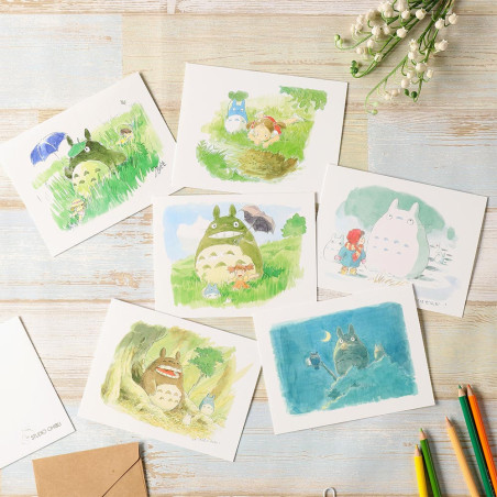 Cartes postales et Papier à lettres - Carte de vœux aquarelle 24 x 15,8 cm Mei & Totoro & Sakura - Mon Vois