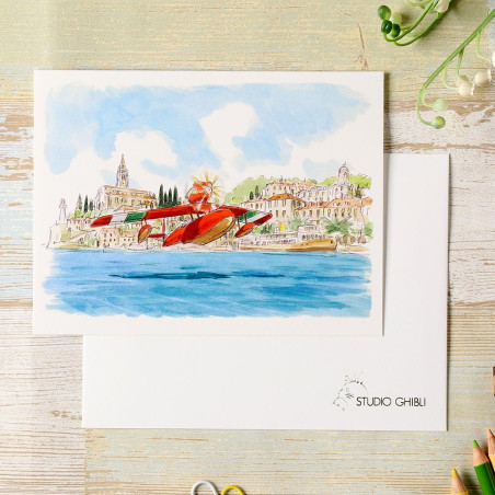Cartes postales et Papier à lettres - Carte de vœux aquarelle 24 x 15,8 cm Hydravion - Porco Rosso