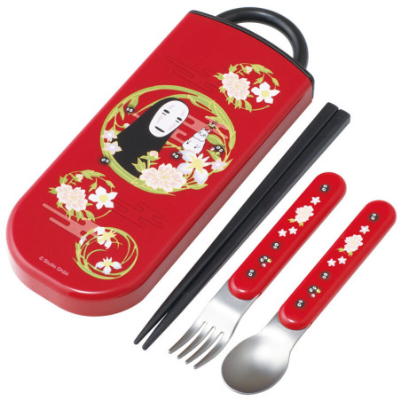 Chopsticks - Dark red Set Chopsticks Spoon Fork No Face - Spirited Away