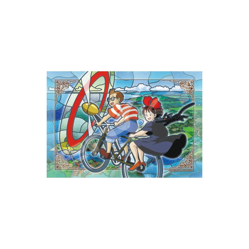 Jigsaw Puzzles - Stained glass Puzzle 300P Tombo & Kiki on the velo propelle - Kiki's