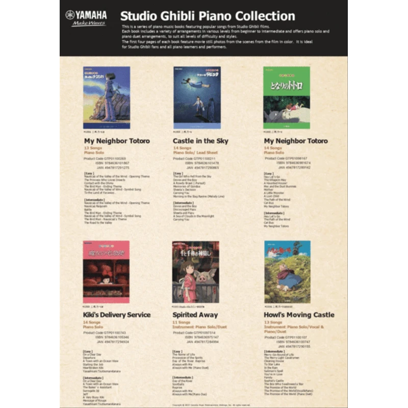 Musique - Partition Facile Sélection Studio Ghibli Piano solo