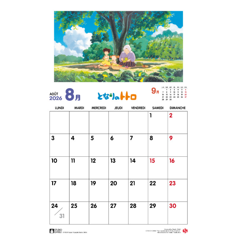 Schedule diaries and Calendars - Totoro 2026 Calendar - French version