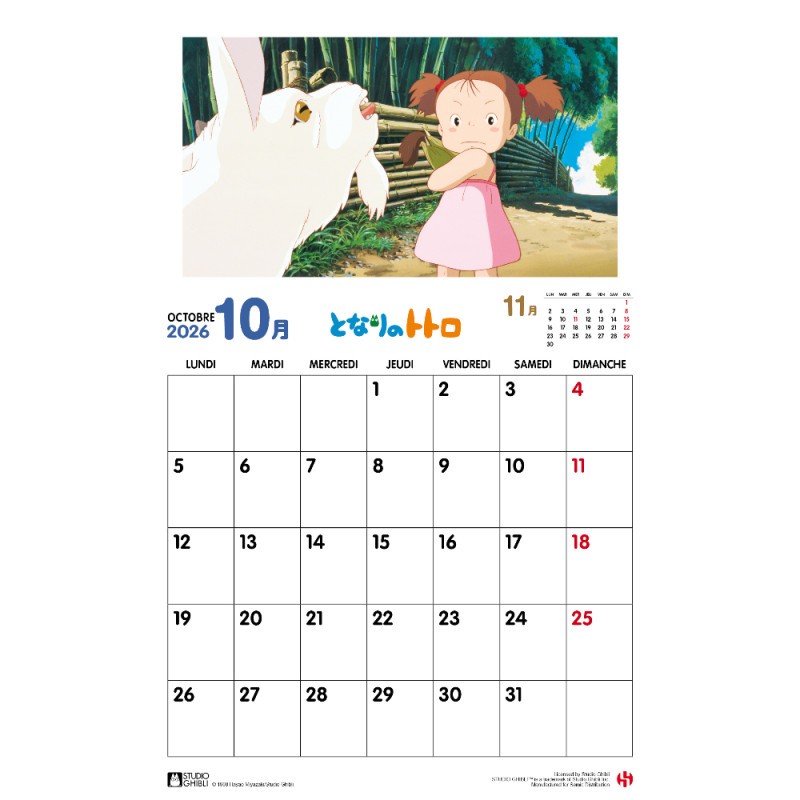 Schedule diaries and Calendars - Totoro 2026 Calendar - French version