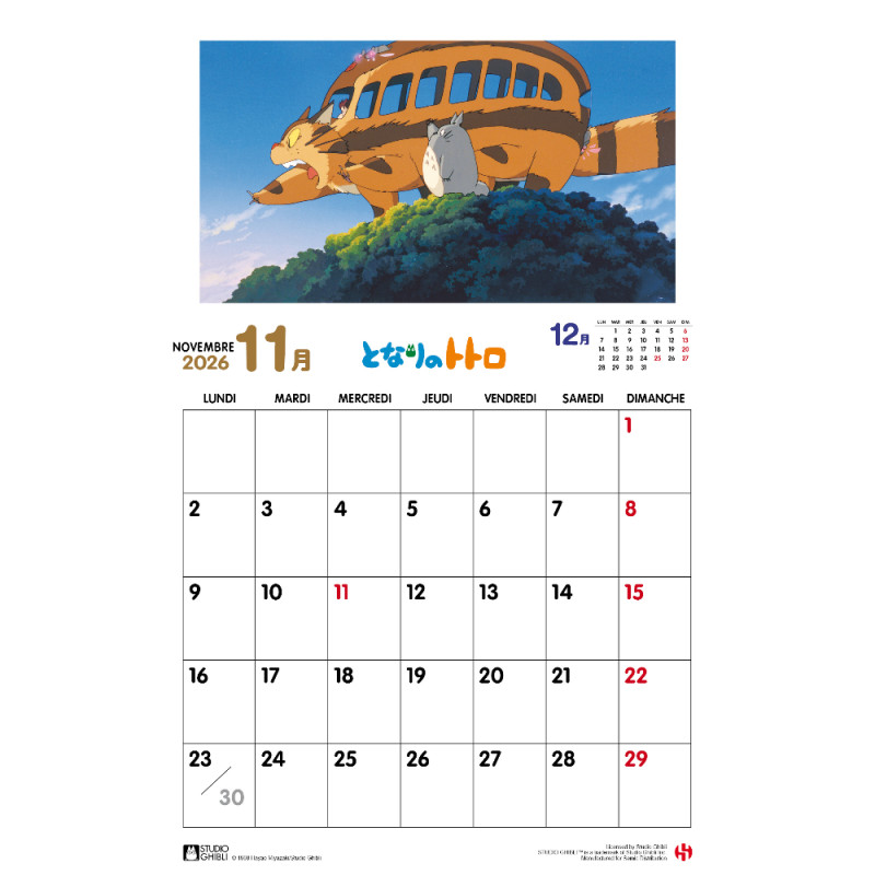 Schedule diaries and Calendars - Totoro 2026 Calendar - French version