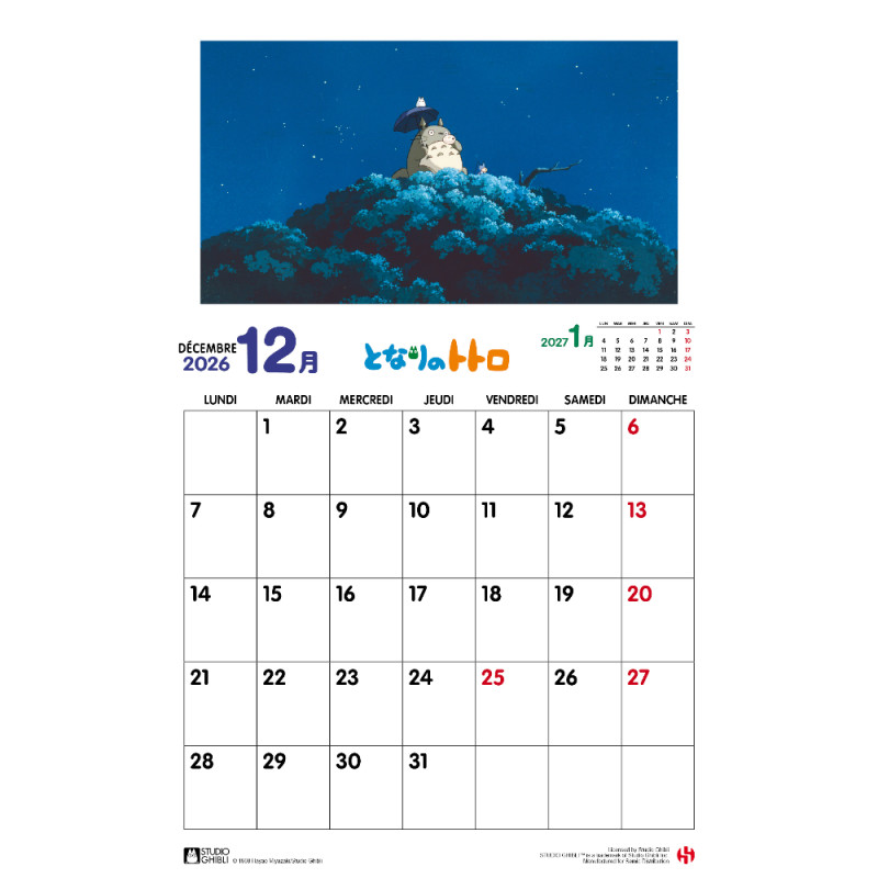 Schedule diaries and Calendars - Totoro 2026 Calendar - French version