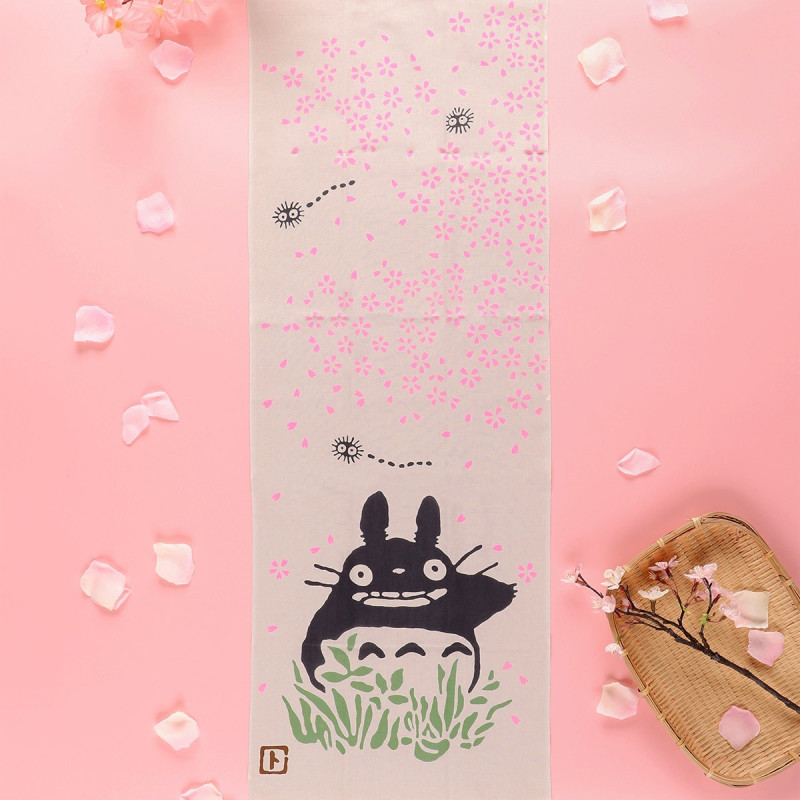 Household linen - Totoro and cherry blossom Hand-dyed Tenugi - My Neighbor Totoro