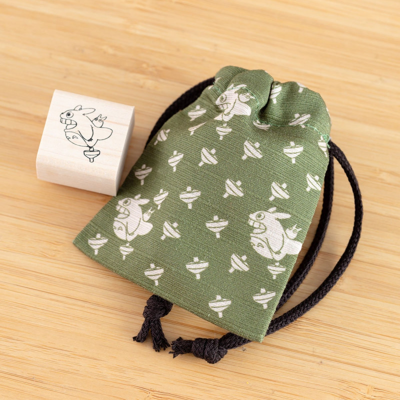 Bags - Drawstring Pouch with Totoro and Spinning top Stamp - My Neighbor Tot