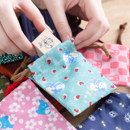 Bags - Drawstring Pouch with Totoro and Spinning top Stamp - My Neighbor Tot