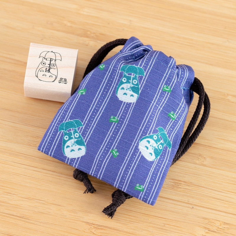 Bags - Drawstring pouch with Totoro and the Frog Stamp - My Neighbor Totoro