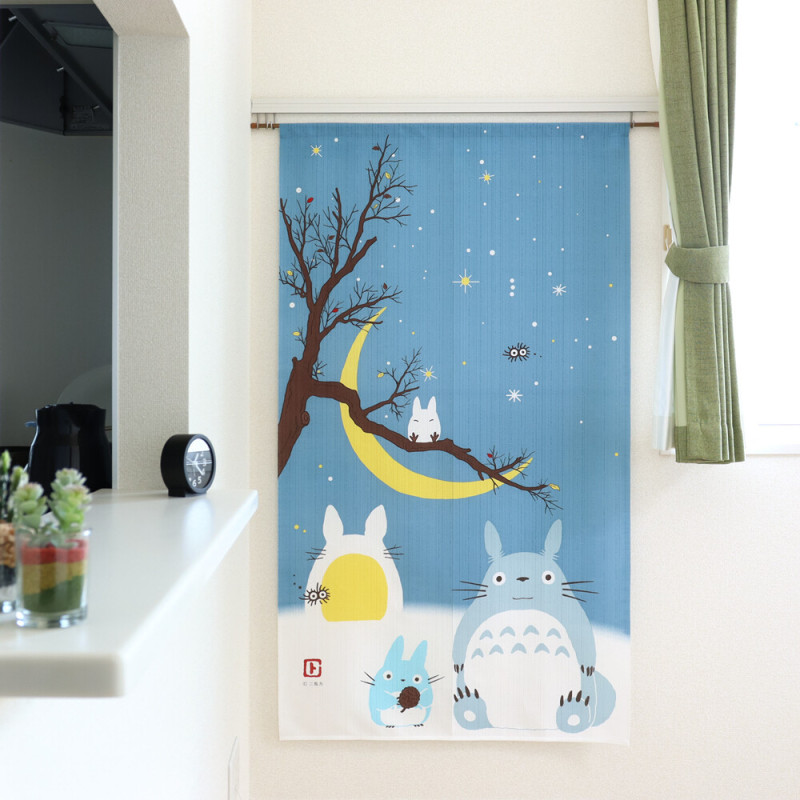 Curtains - Totoro Noren curtains Winter sky & crescent Moon - My Neighbor Totoro