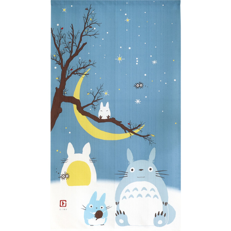 Curtains - Totoro Noren curtains Winter sky & crescent Moon - My Neighbor Totoro