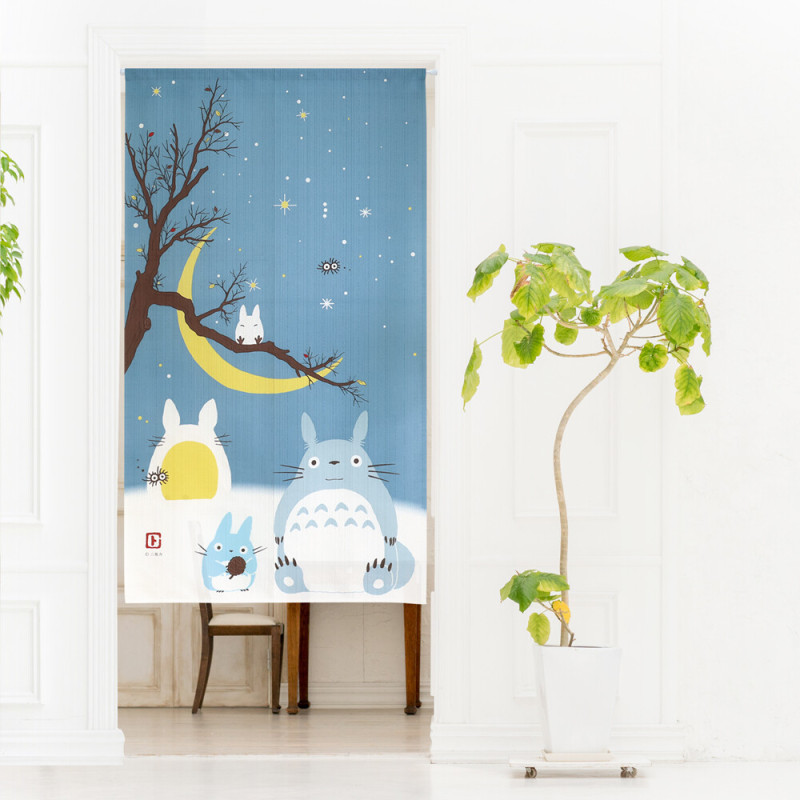 Curtains - Totoro Noren curtains Winter sky & crescent Moon - My Neighbor Totoro