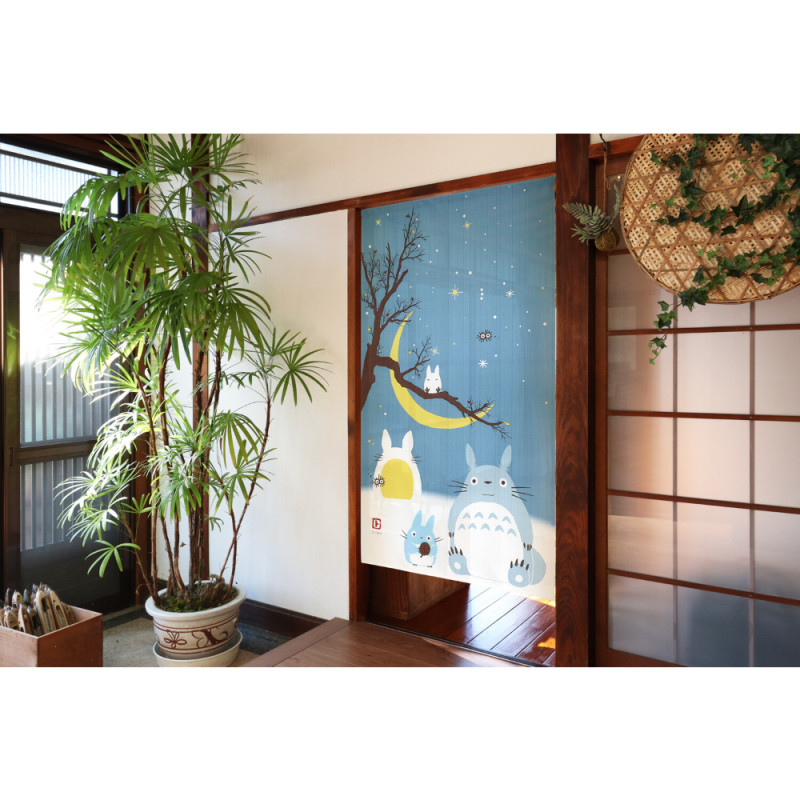Curtains - Totoro Noren curtains Winter sky & crescent Moon - My Neighbor Totoro