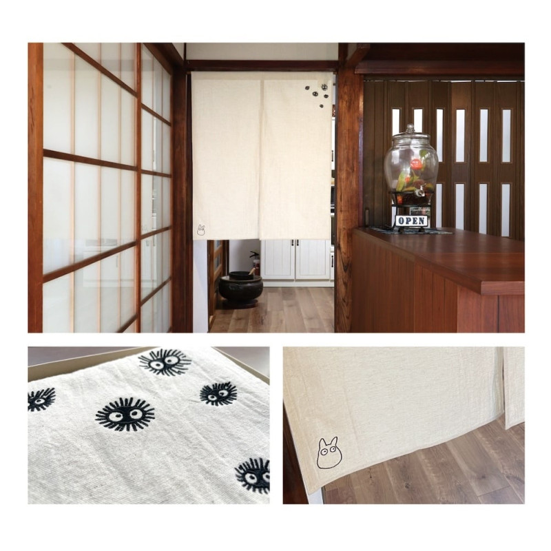 Curtains - Ivory Noren curtains Kurosuke Embroidery Made in Japan - My Neighbor