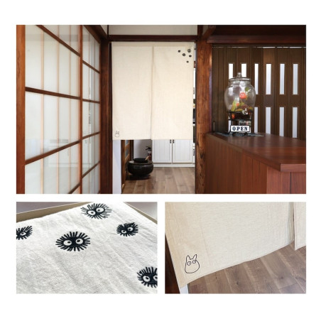 Cortinas - Rideaux Noren ivoire Broderie Noiraude fabriqué au Japon 75x90 cm - M